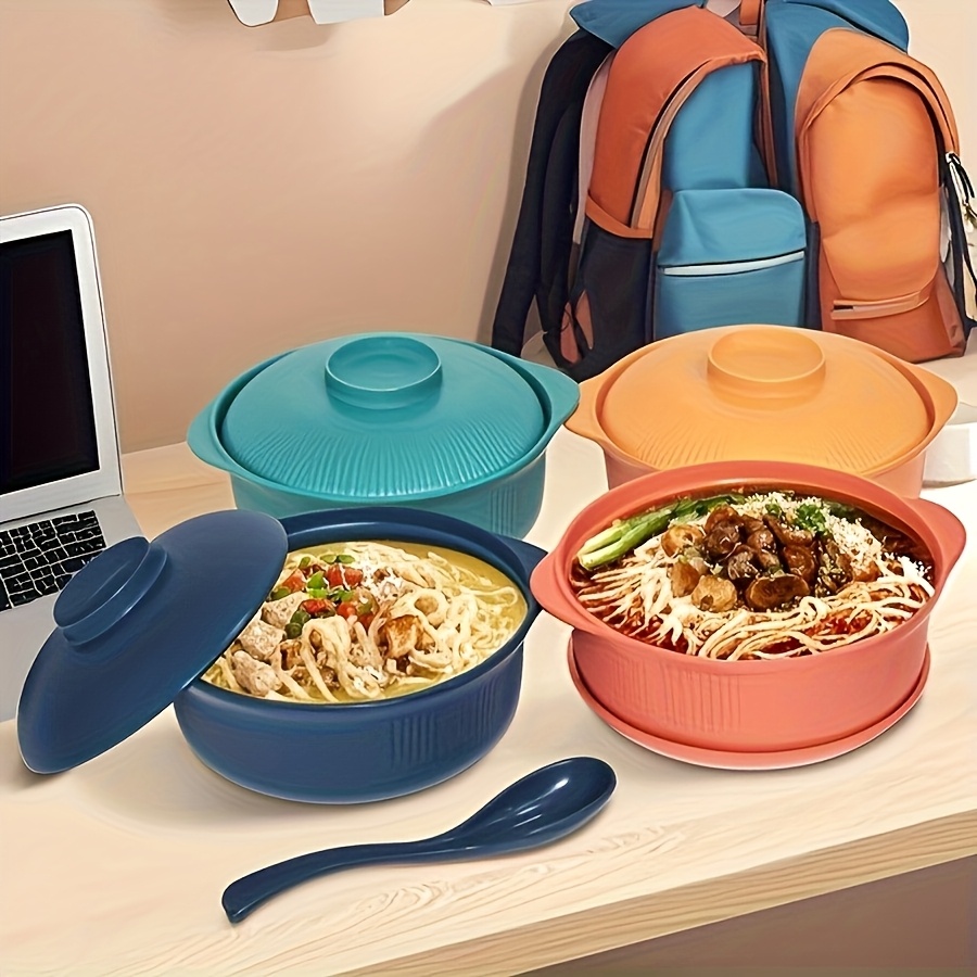 TEMU 8pcs 7.5.in Casserole Plastic Bowl Set With Lid And Handle And Long Spoon, 38oz, Not Easy To Break. Suitable For Family , Outdoor Picnics, Dishwasher And Microwave Safe