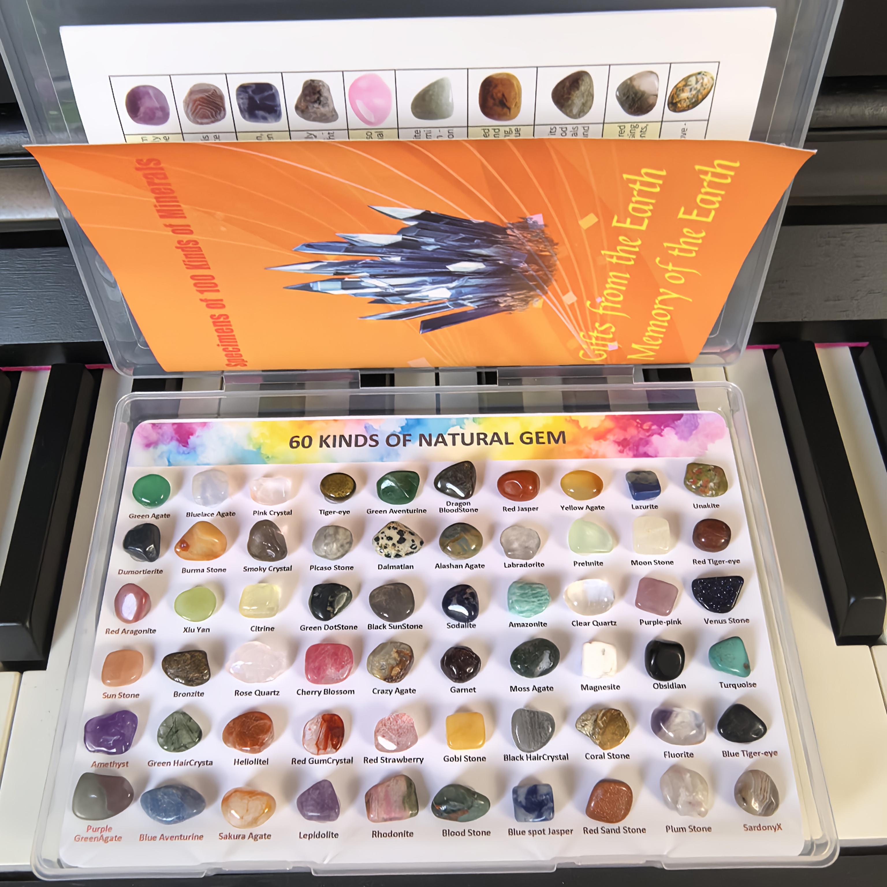 TEMU 60 Natural Minerals + 100 Mineral Specimen Book, Artificial Crystal, Obsidian, Rose Quartz, Eye, Labradorite, Home Decor Desktop Ornament,