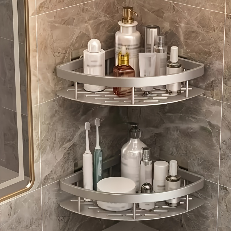Image of 2pcs Wall-mounted Caddy, Large Capacity, No-drill Installation. Suitable As A Floating Shelf For Bathrooms And Kitchens, Space- And . Used For Storing Toiletries, Cosmetics, And Sundries. Shelf