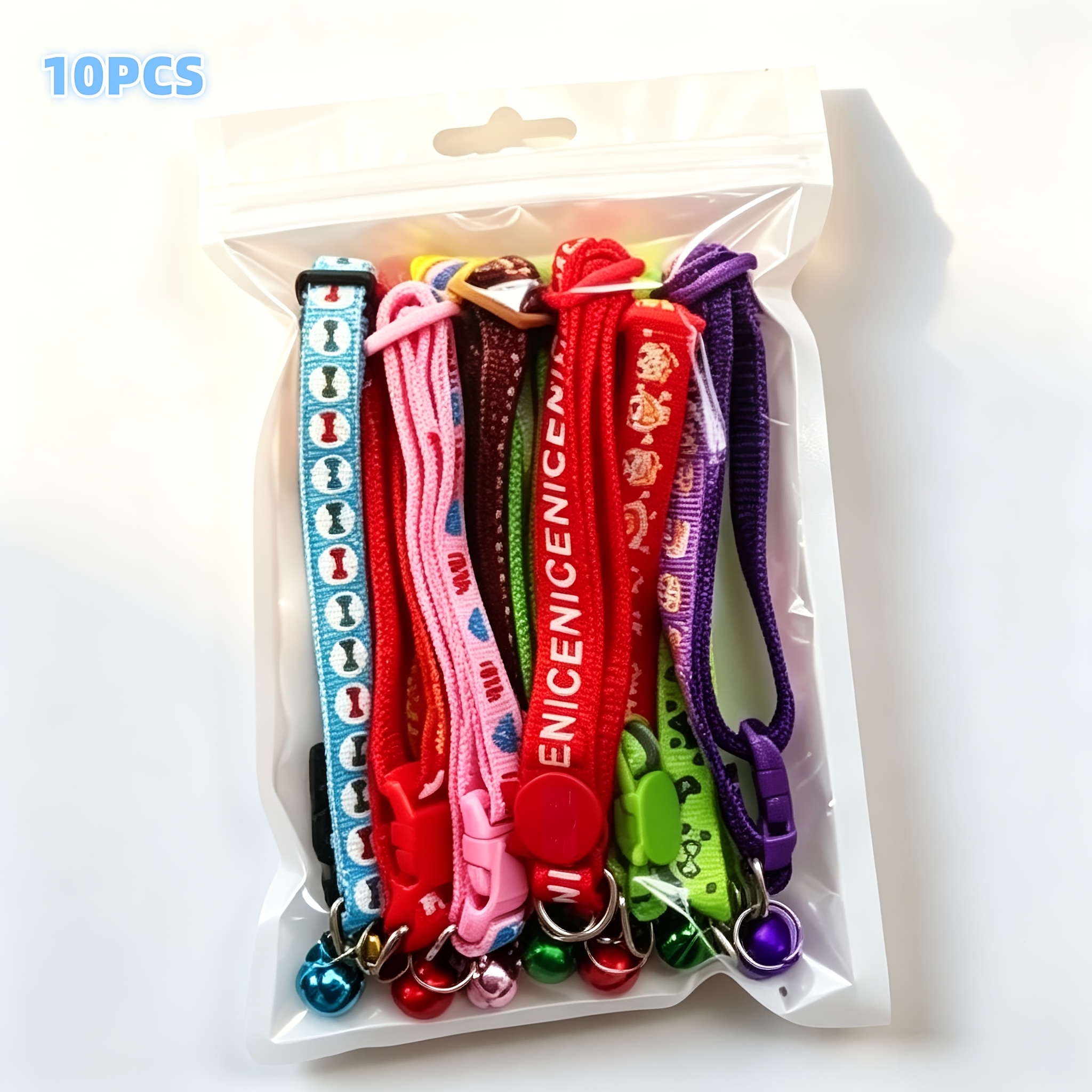 TEMU 6pcs/10pcs Random Style Pet Collars, Adjustable Collar , Cute Printed Neckband For Puppies And Kittens, Without Battery
