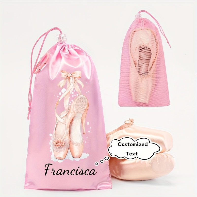 TEMU Ized Name/text Ballet & Latin Dance Shoe Bag - Pink Storage Case With Secure Closure, Durable Dance Sneakers Organizer Suitable For Ballroom