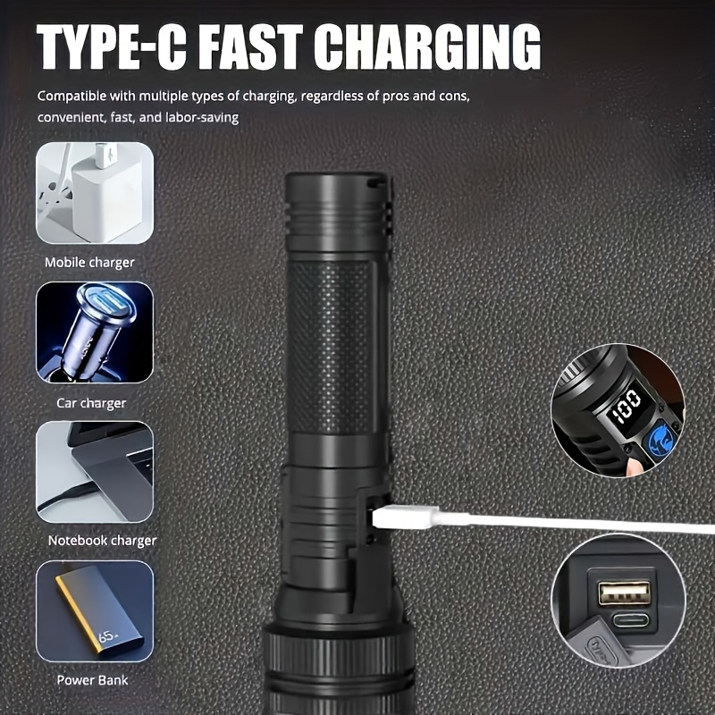 1  bright rechargeable led flashlight     torch usb charging 3   1200mah long lasting battery ergonomic grip design ideal for camping hiking outdoor   outage emergency portable and durable ip44 Product details 2