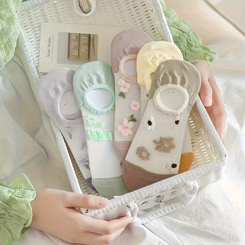 Five-pack Cute Floral Glass Cooling Breathable Versatile Socks