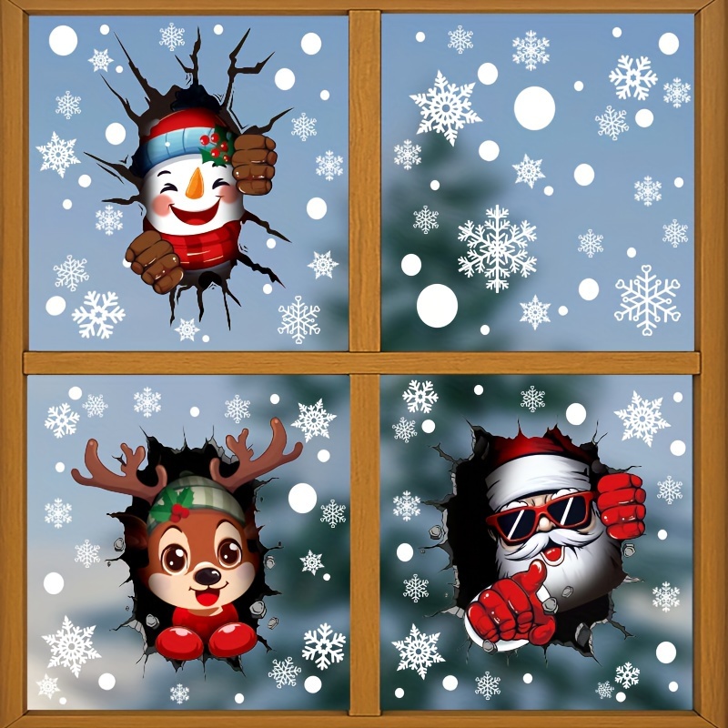 static electricity stickers christmas decoration three dimensional stickers santa claus window stickers snowflakes snowman elk glass stickers christmas party decoration stickers details 3