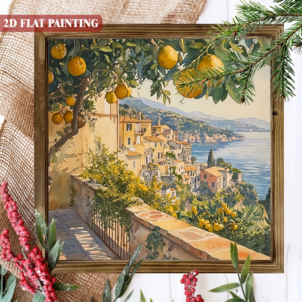 TEMU 2d Flat, 1pc, Italian Vibes Lemon Tree Wooden Sign, With Frame Wall Art For Decor, Signs & Plaques For Home Desk Decor, Home Aesthetic Gift 8x8
