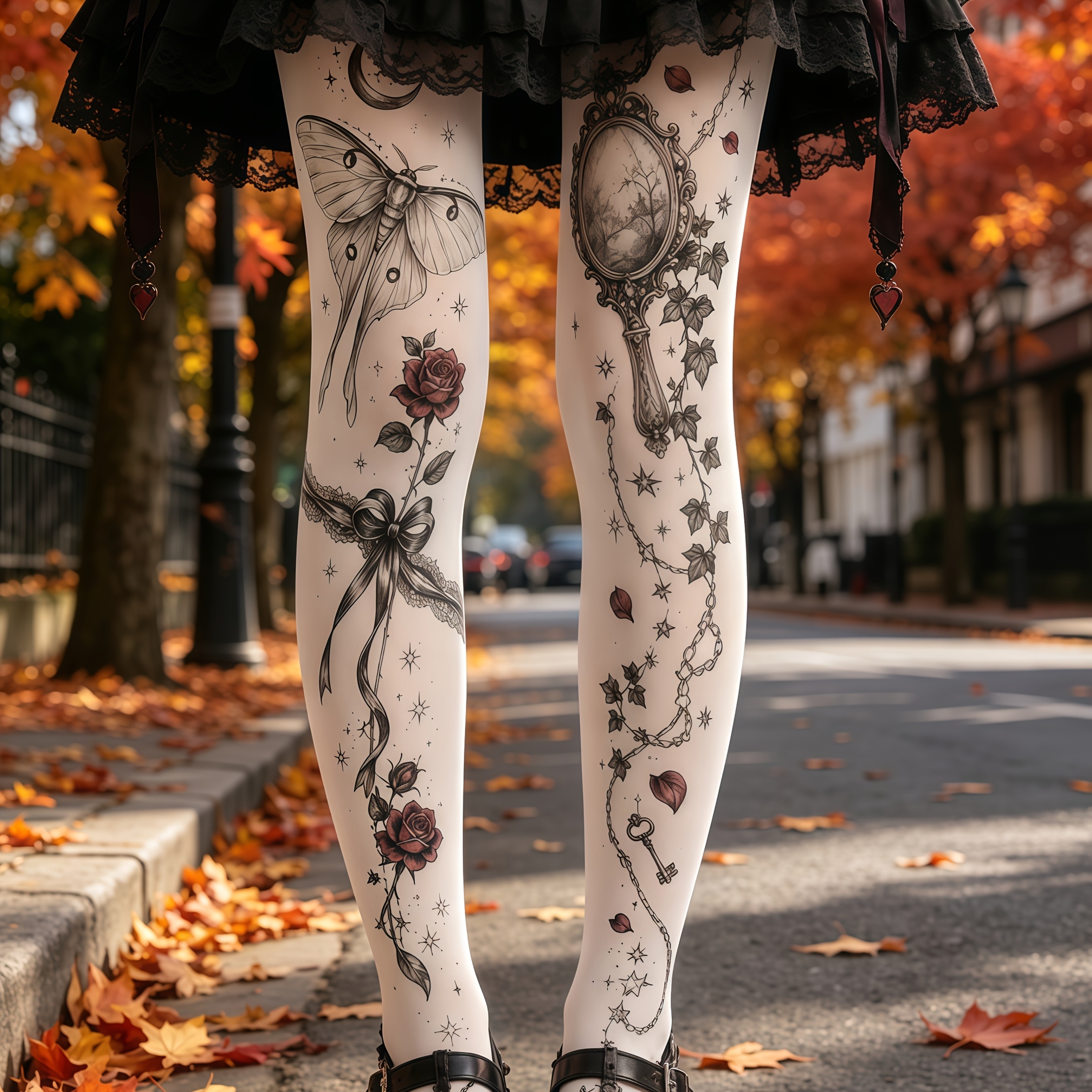 TEMU 1 Pair Women's Printed Velvet Tights, Gothic Lolita Style Style Style, Suitable For Lolita Style Style Wear, Fashion Enthusiast', Party