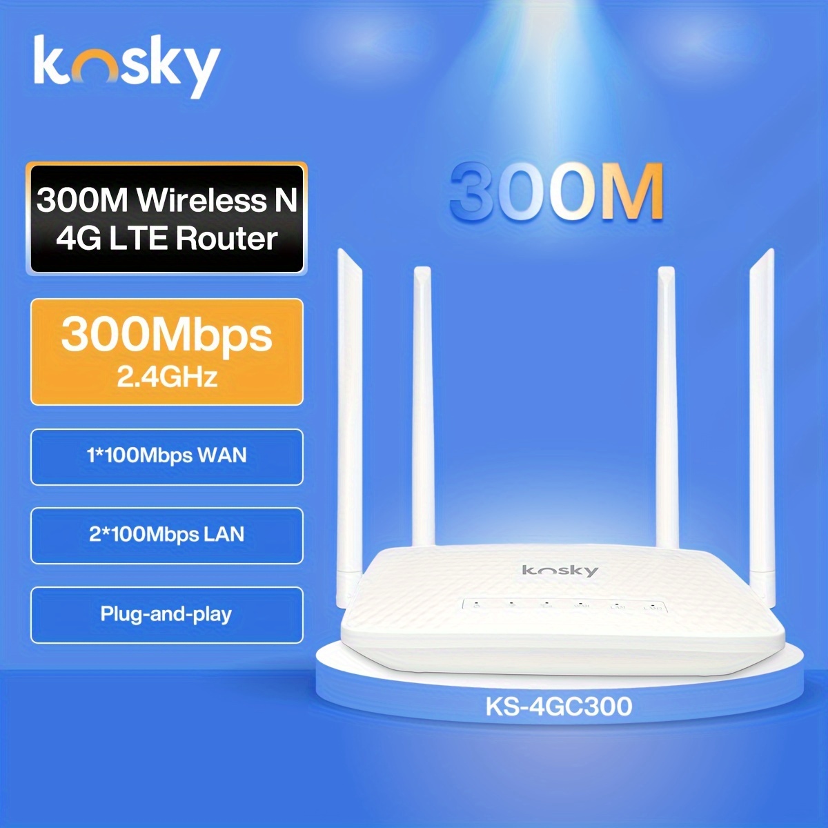 4G Router, 4G Cellular Router, 300Mbps WiFi, 4G LTE Router With SIM Card  Slot, Cat4, 4*5dBi High Gain Antennas, 39.37*3937.01inch  WAN+78.74*3937.01inch LAN For Home & SOHO, US Version