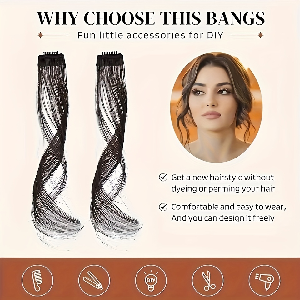 long curly wavy clip in hair extensions invisible synthetic dragon beard side bangs with temples for daily wear natural look for all hair types details 2