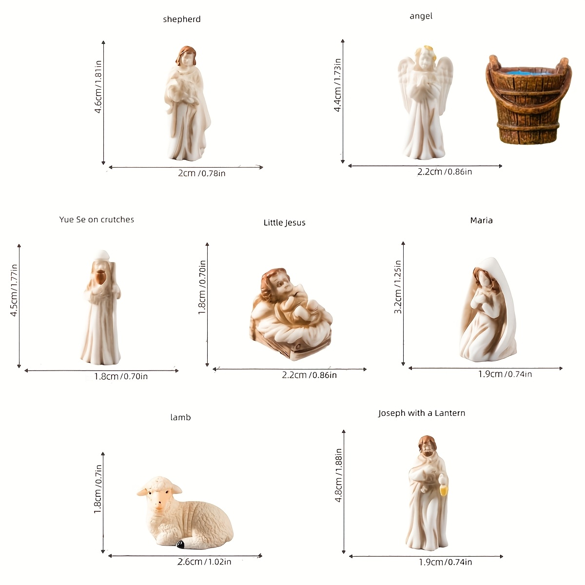 TEMU Set de 8 figuras coleccionables Premium Mini de , estatuas de (, ), Ovejas - de PVC y resina duraderos, Decoración navideña con tema religioso,