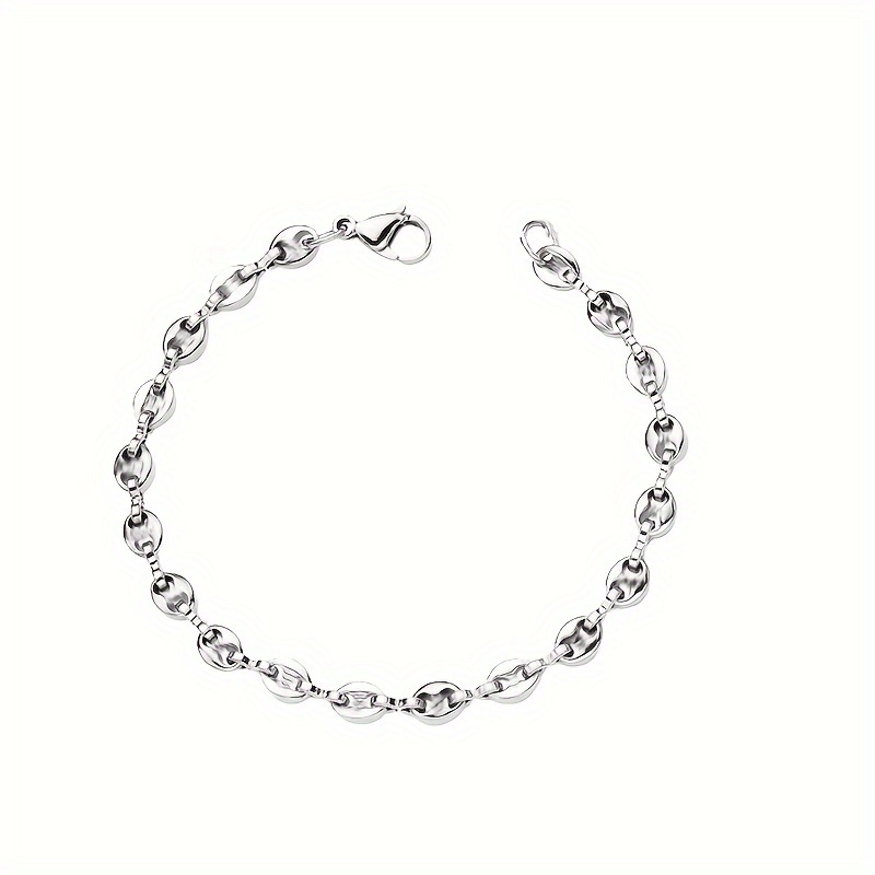 1pc Of Stylish And Minimalist Stainless Steel Coffee Bean-shaped Elegant Oval Openwork Versatile Chain Jewelry For Women's Hand Accessories