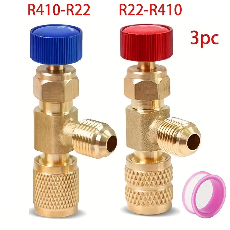 TEMU 3pcs R22 Refrigerant Charge Valve Set Includes 1 Tape - R22 Male To 1/4'' And 5/16'' Female Adaptersrefrigerant Control Valvesafety Hvac Ball