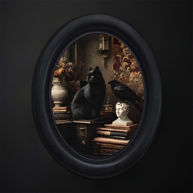 TEMU 1pc Ornement d'Halloween Style Gothique - Cadre Murale Ovale, Représentant un et un , avec Crochet de Suspension; Décoration Style Noir; Parfait