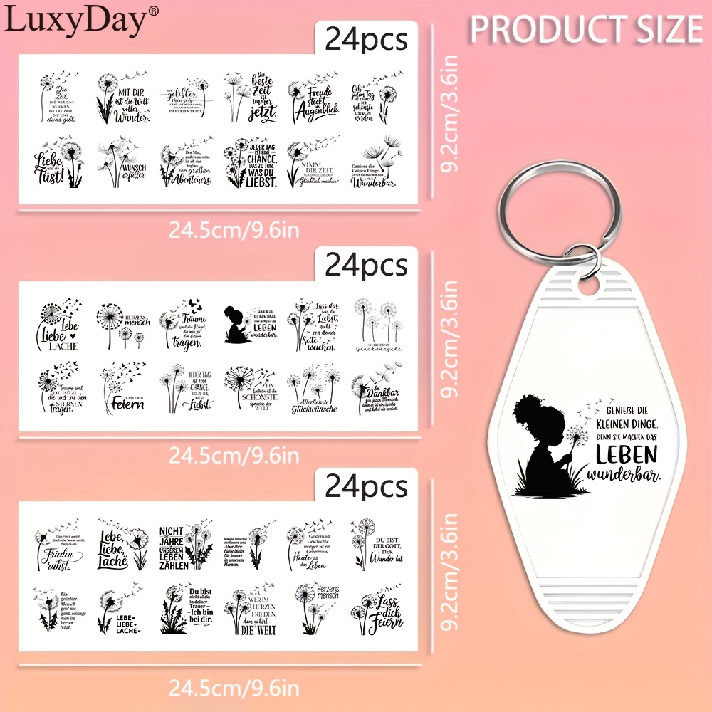 Image of 72pcs/set Keychain Wrap Stickers, German Dandelions Motivational Quotes Uv Dtf Waterproof Stickers, For Hotel Keychains And Crafts, Keychains Decor Decals, Brand