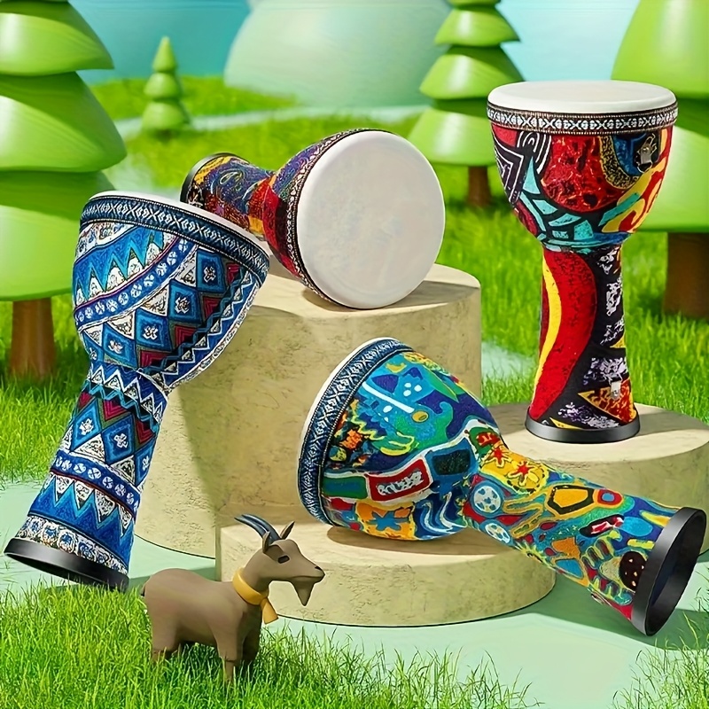 8 inch vibrant multicolor pvc jimbe drum lightweight durable percussion instrument with african patterns     ideal for drumming enthusiasts djembe