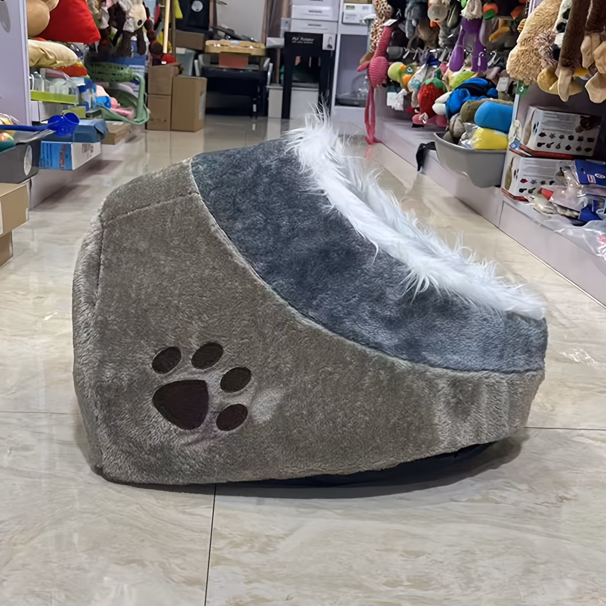 soft plush cave cat bed with fluffy trim entrance warm enclosed pet sleeping nest cozy hideaway shelter for indoor kittens small cats Product details 8