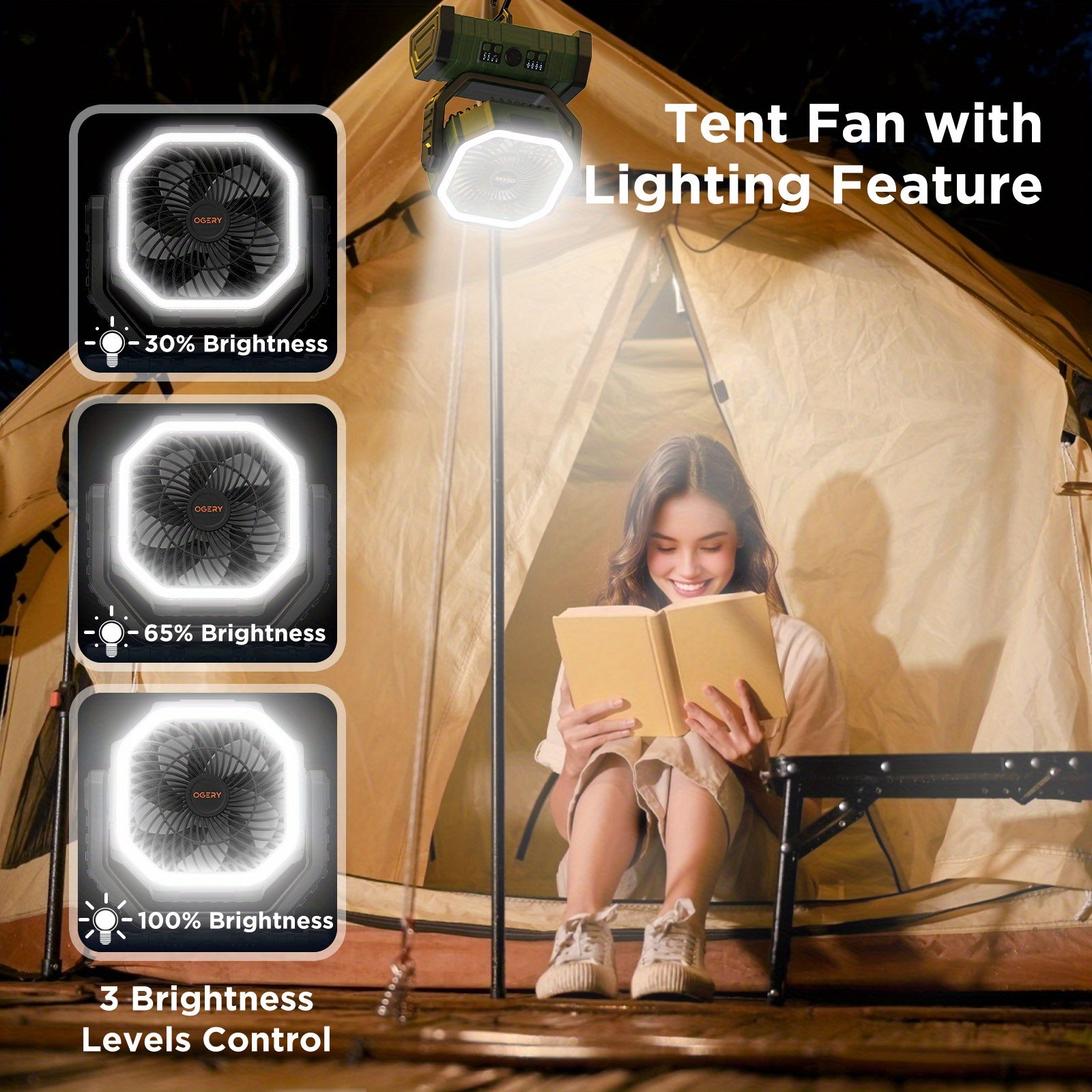 20000mAh Portable Camping Fan & Lantern Suitable for Tent, Travel, Car, Outdoor - Rechargeable Oscillating Ceiling/Ceiling Fan with Remote, Stable Handle, 4-Speed, Ultra-Long Battery Life for Picnic, Bedroom, RV