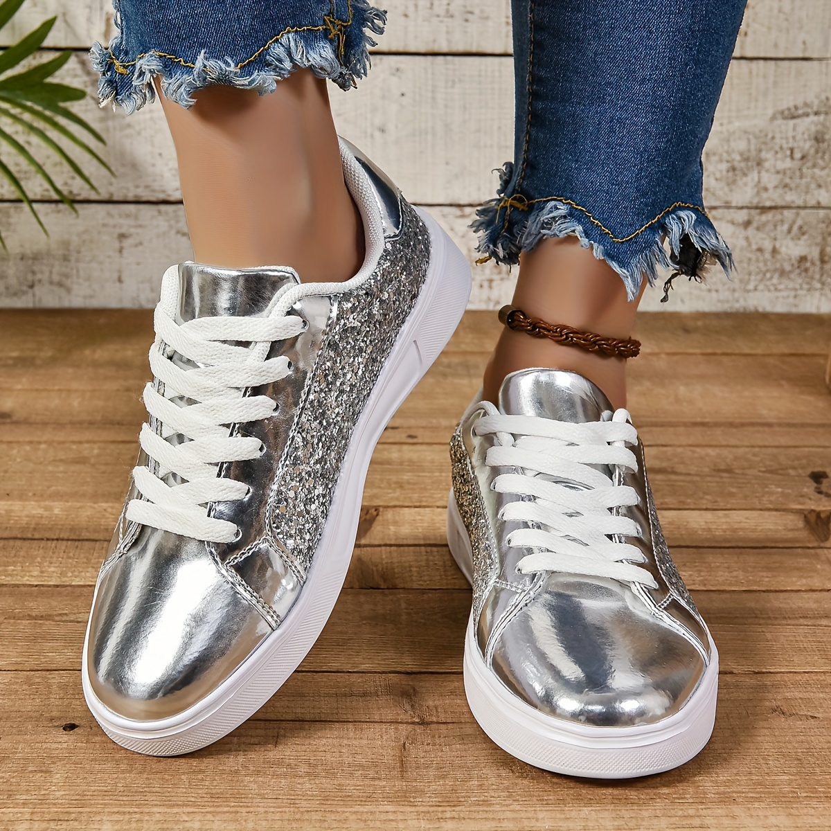 fashionable casual sparkling sneakers Temu