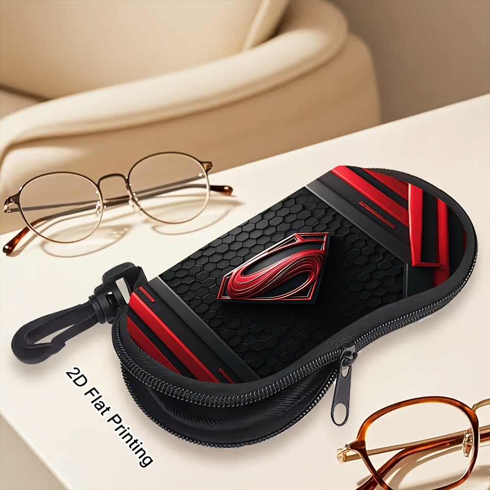 TEMU Warner, 2d Flat, 's Eyeglass Case With Superman Theme, Eyewear Storage Box, Zippered Storage Case, High-quality Scratch-resistant And