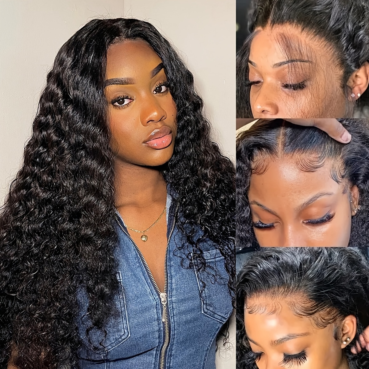 Image of 180% Density Long And True Length Human Hair Wigs Natural Black 4x4 Hd Lace Closure Wigs For Women Daily Wear Knots Curly Wave Wigs Glueless Pre Cut Lace Frontal Human Wigs