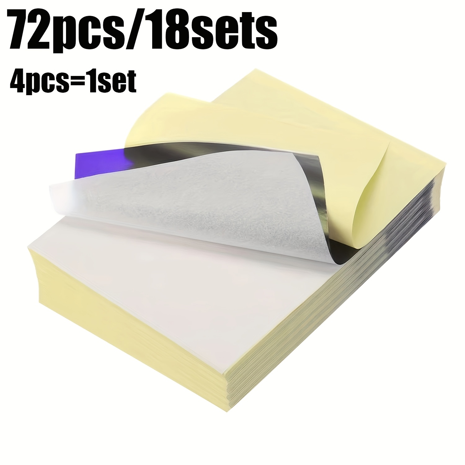 TEMU 72pcs/18 Sets Papier de Transfert de Tatouage 4 Couches, Format A4, Papier de Gabarit Thermique Standard, Outils d'Accessoires de Fournitures de