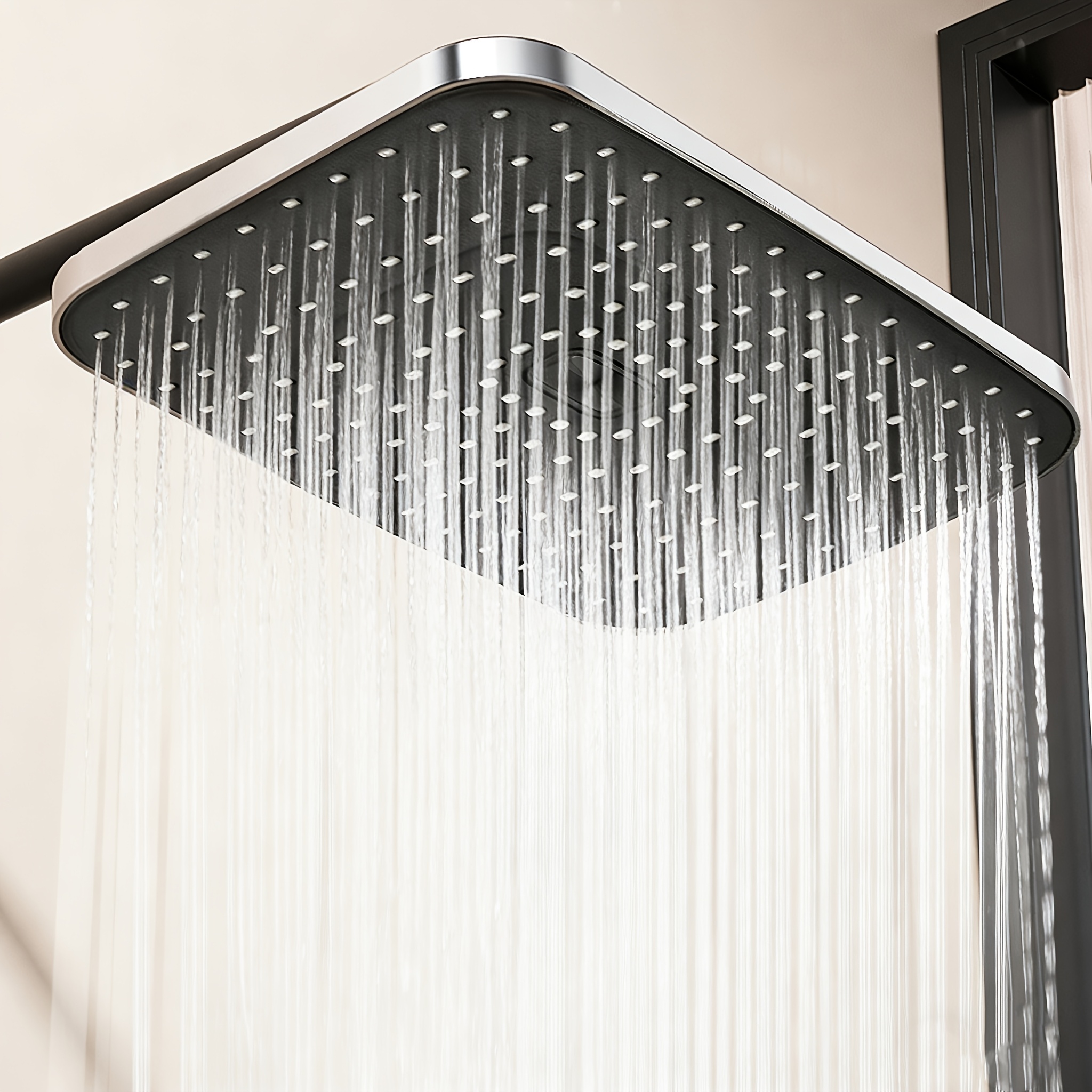 1pc Square Shower Head - Power High-pressure Flow, Stylish Silvery/black Finish, Daily Fixed Mount For Luxurious Bath Experience - Premium Bathroom Accessory-for Shower Use Only