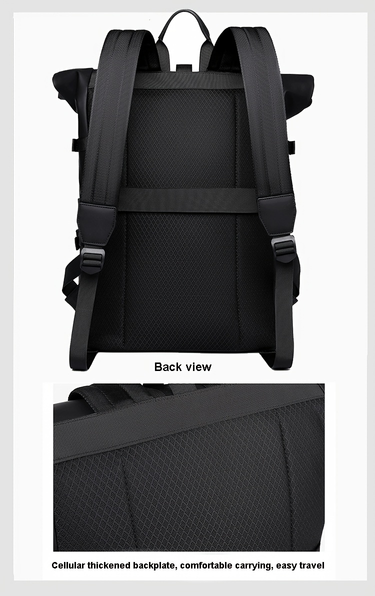 Men's New Trendy Fashion Roll-Top Backpack, Men's School Bag, Casual Travel Sports and Gym Backpack, Large Capacity Multi-Functional Backpack, Women's Matching Casual Backpack