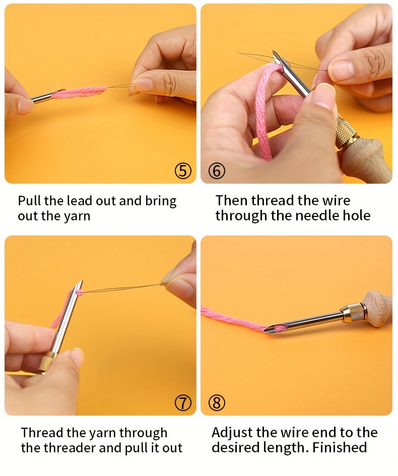 1pc adjustable embroidery punch pen with 3 5 needles   handle multi needle tube for thick yarns diy craft carpet stitching tool details 4