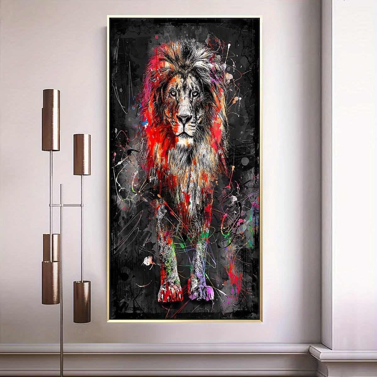 

1pc Unframed Canvas Poster, Modern Art, Colored Lion Wall Art, Ideal Gift For Bedroom Living Room Corridor, Wall Art, Wall Decor, Winter Decor, Room Decoration