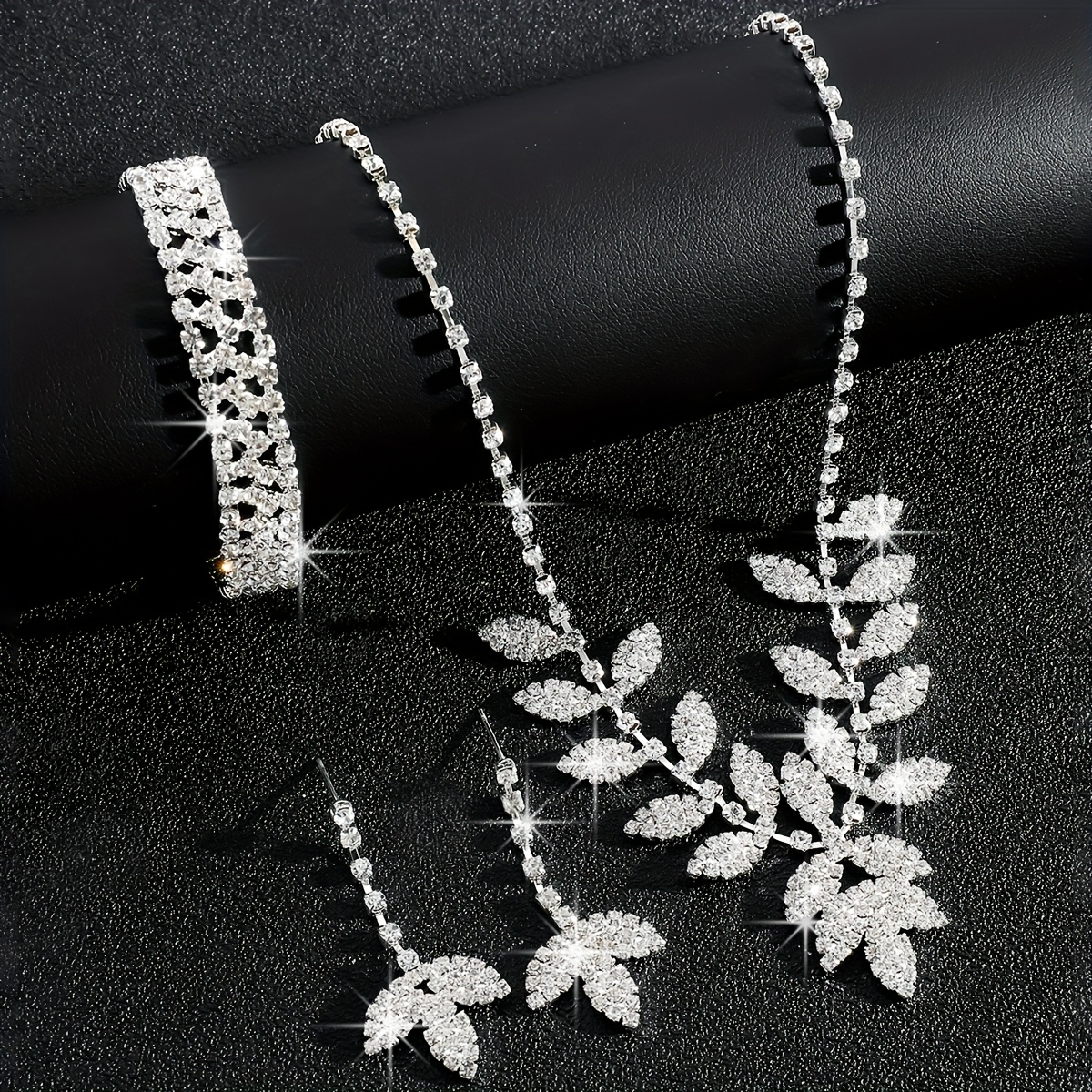 Leaf Bridal Jewelry Set with Rhinestones