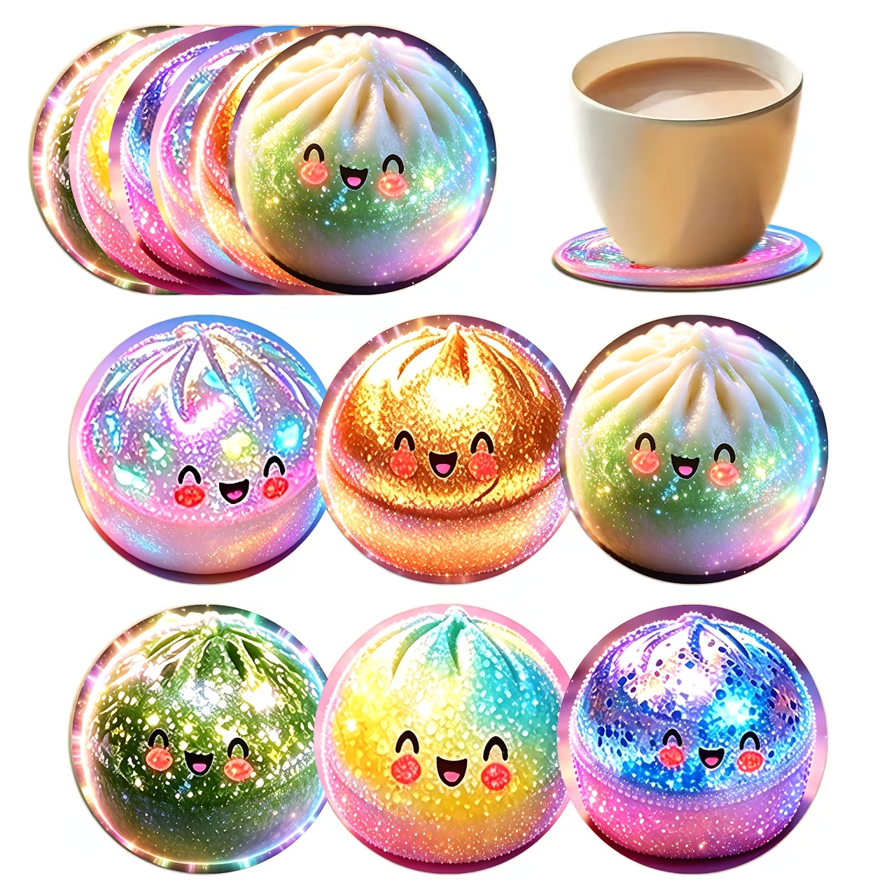 TEMU A 6pcs Set Of Adorable Little Bun Pattern Round Wooden Coasters, Made From Heat-resistant Synthetic Wood, Are Perfect As Holiday Gifts For Home
