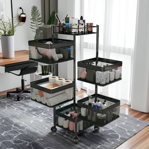 rotating kitchen storage shelf 5 tier metal fruit vegetable storage basket multi layer vegetable rack storage trolley on wheels floor standing basket for kitchen bathroom square standing shelf