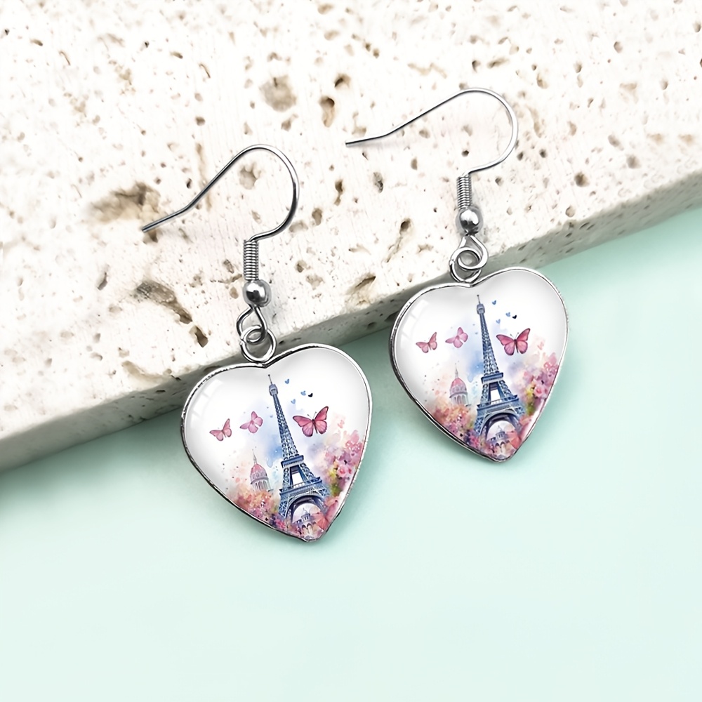 3pcs Butterfly Eiffel Tower Heart Necklace & Earring Set