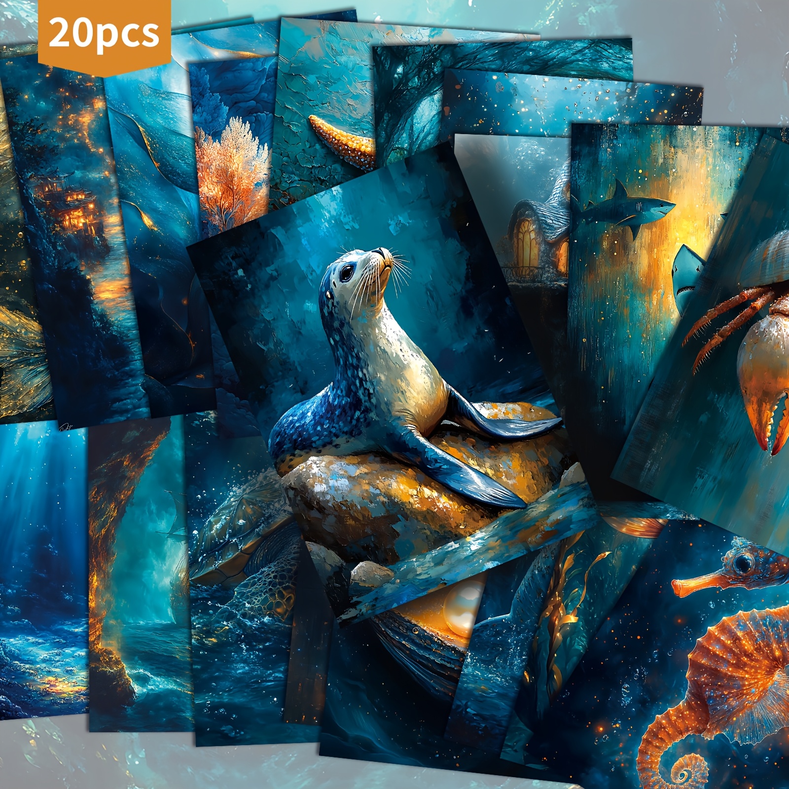 TEMU Set van 20 Retro Postkaarten met een Onderwaterwereld met Vintage Oceaan Thema's - 4X6 Inches, Perfect voor Junk Journals, met Klassieke Kunst,
