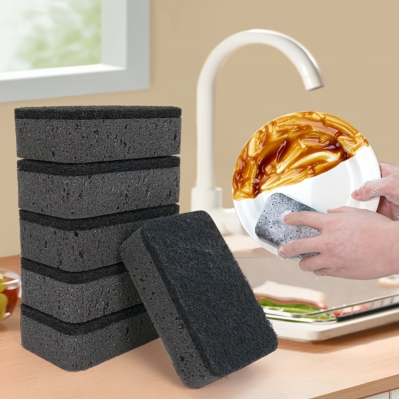 Black-Gray Rounded Corner Sponge Scrubber for Pots and Dishes