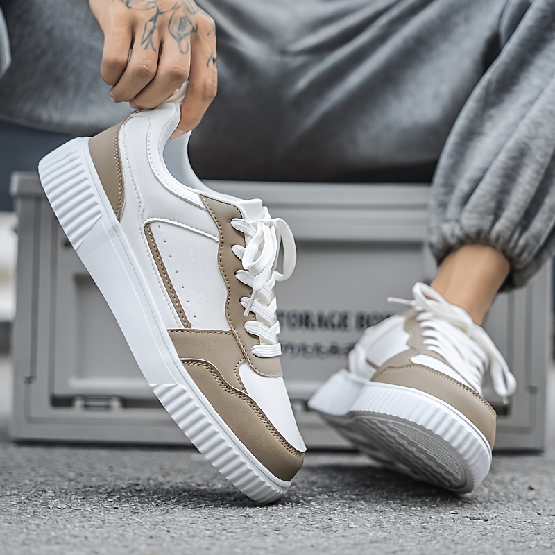 Zapatillas Casuales Clásicas de Hombre con Caña Baja en Blanco y Beige - Zapatos con Cordones Elegantes que Presentan una Superficie Texturizada, Forro de Tela Cómodo y Suela MD Adecuada para Usar Todo el Día, Perfectas para Atuendos Casuales