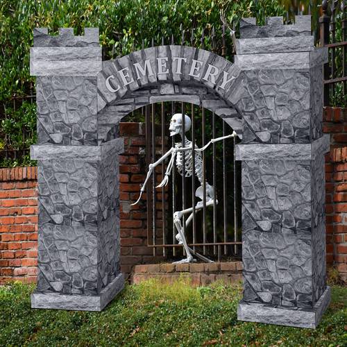 15pcs large spooky graveyard arch castle cardboard theater decoration kit for outdoor for trunk or candy cart assembly paper