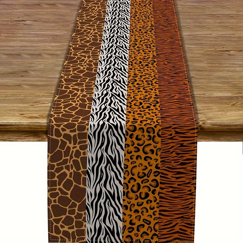 

1pc Safari Table Runner, Zebra Tiger Giraffe Leopard Jungle Themed Birthday Party Wild Table Decoration, Nursery Dining Room Decor