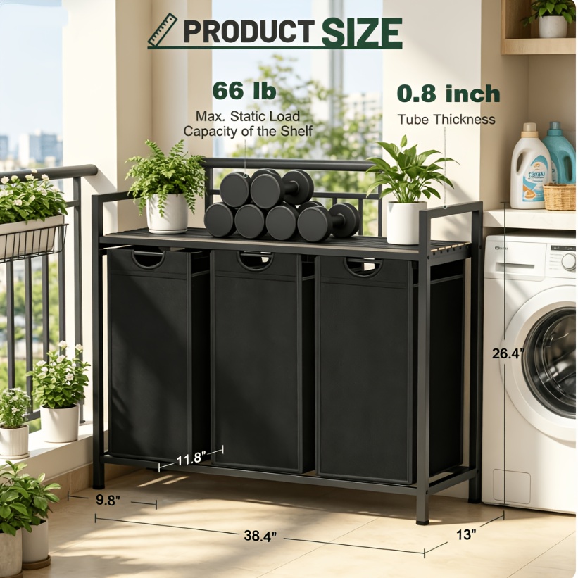 3 Grid Rolling Laundry Cart Detachable Sorting Bag Mobile Clothes Hamper Organizer For Home Bathroom Bedroom