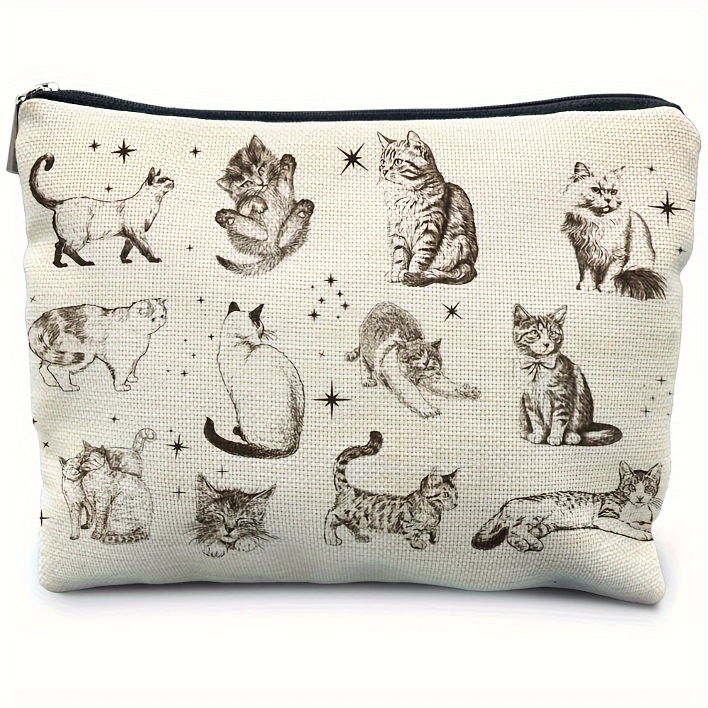 

Chic Retro Cat Canvas Makeup Bag - Perfect Gift For Cat Lovers, Women & | Non-waterproof Cosmetic Pouch With Vintage Design