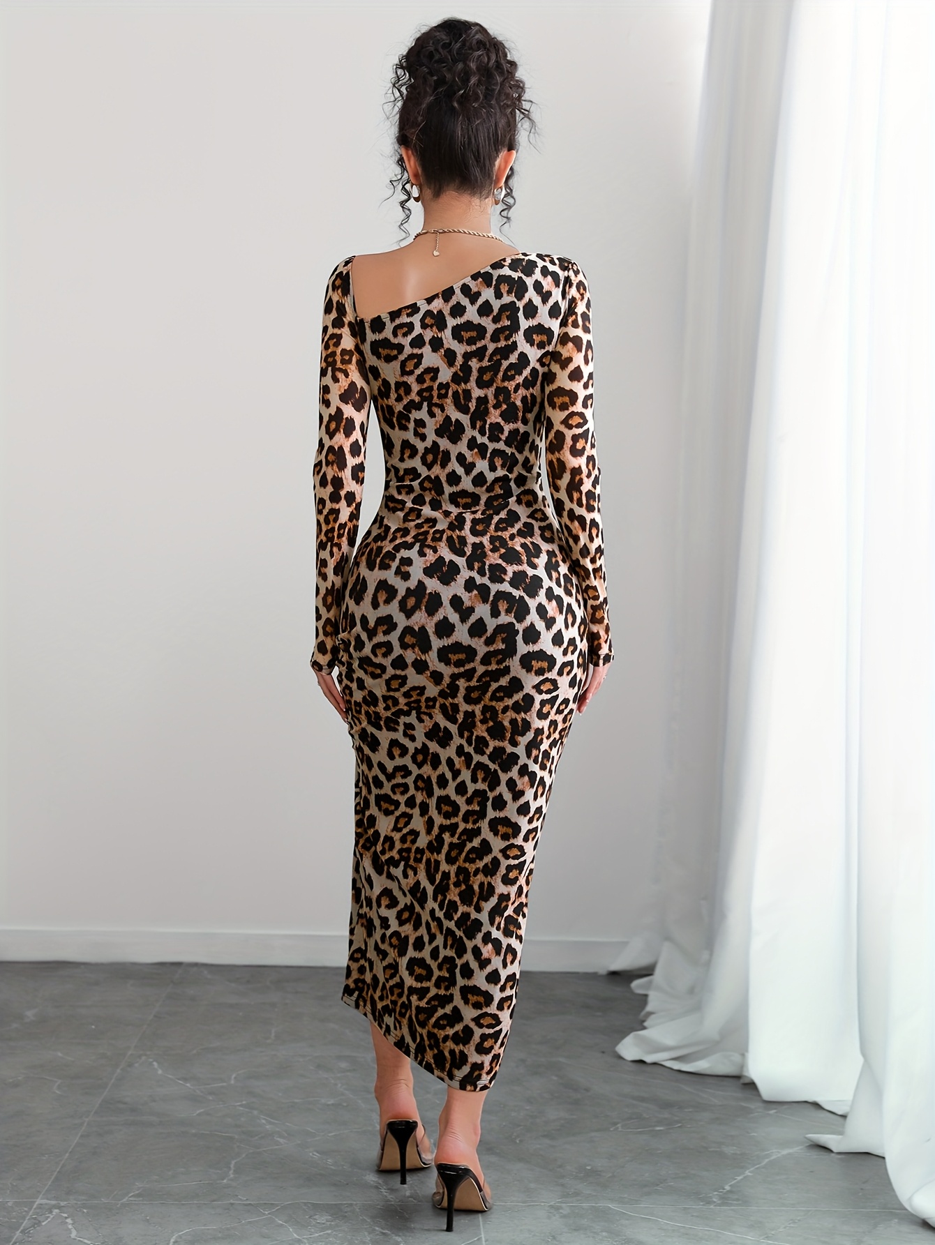 leopard print bodycon dress with sleeves Modal Long-Sleeve Mini Dress in Leopard Print - S