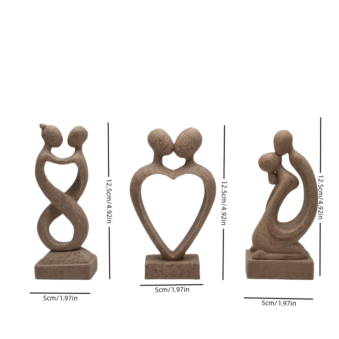 E-shop 3er-Set Abstrakte Kunst Figur Dekoration Stück Küssend Harz Kunst Skulptur - Elegante Wohnzimmer Deko, TV- und Weinschrank Präsentation,