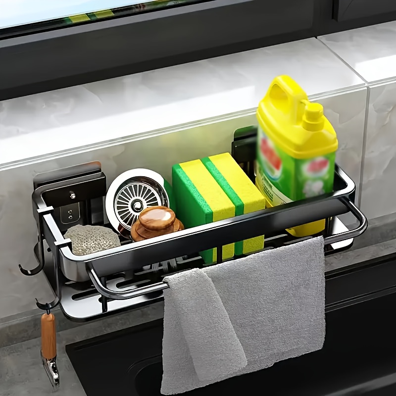 1pc Multi-functional Wall-mounted Drain Rack, Kitchen Shelf, Wall-mounted Spice Rack, Household Drain Basket, Sink Storage Shelf, Soap Sponge Holder For Home Kitchen Use