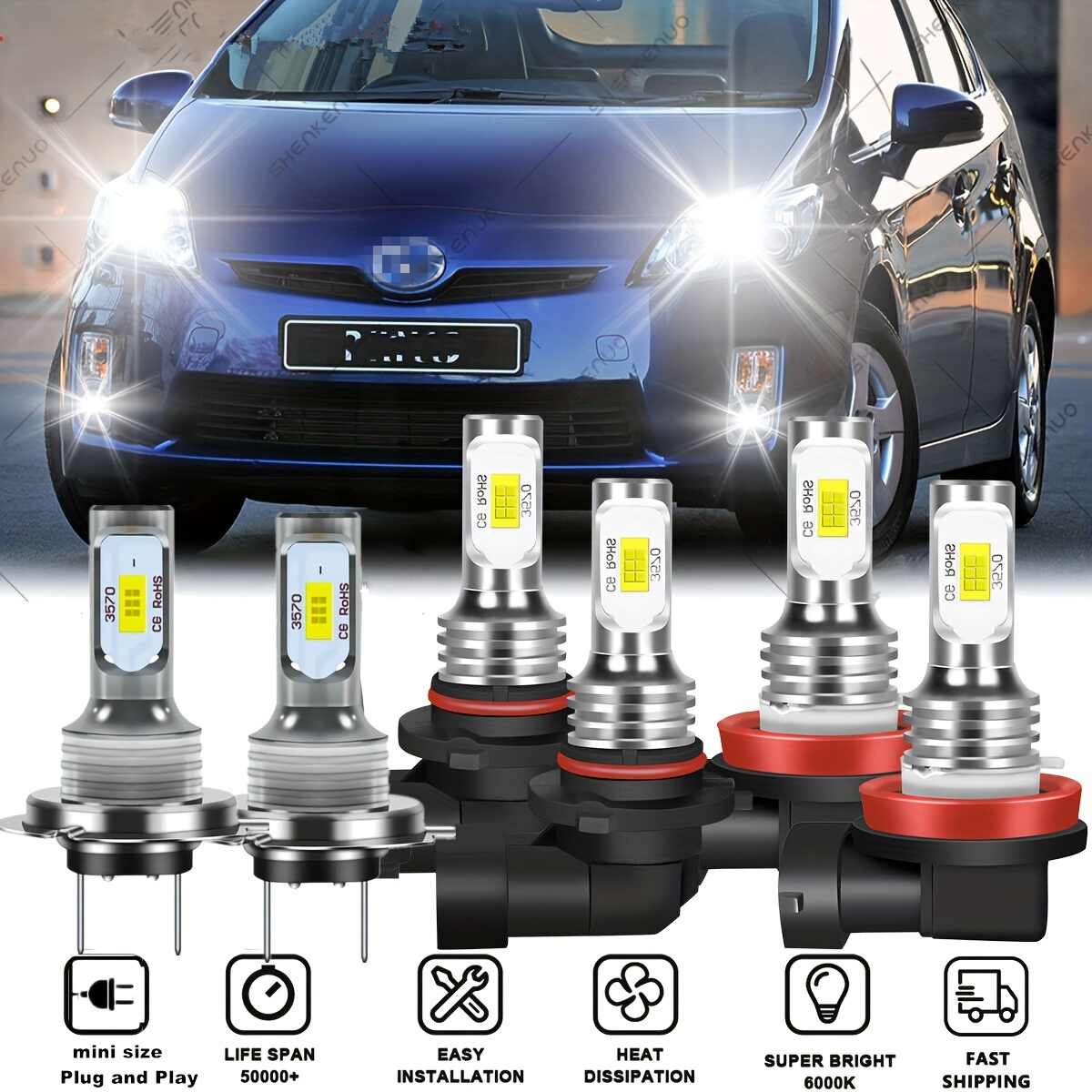 

2pcs H7 H8 H9 H10 H11 9005 Hb3 9006 Hb4 3570 Csp Car Led Fog Light Bulbs 6000k White Drl Auto Lamp Day Running Light 12v