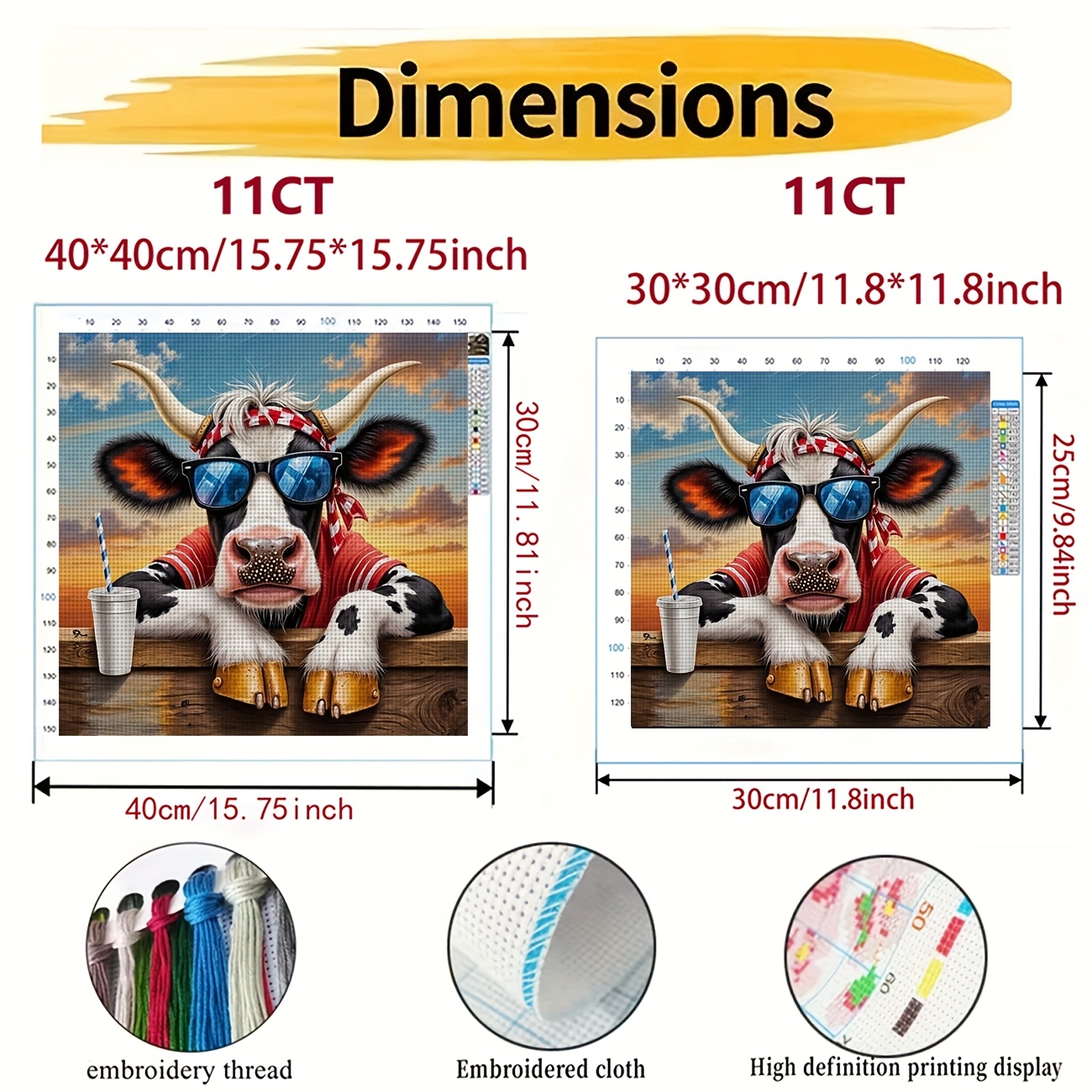 Printed DIY Cross Stitch Kit with Cow Design