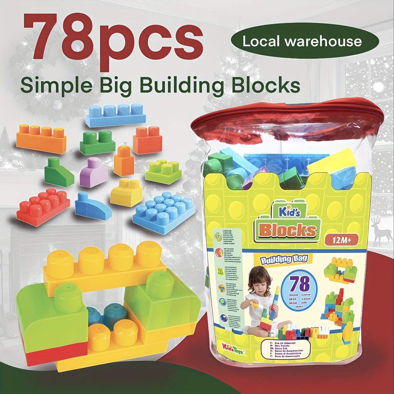 TEMU Big Particle Building Block Toddler Toys, Diy 78pcs Building Block Toys For Boys/girls, Kids Montessori Building Blocks 1-3,