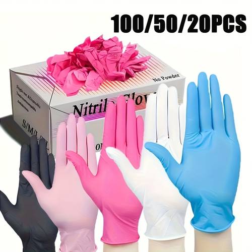100 50 20pcs ume premium durable disposable nitrile gloves waterproof powder free ideal for kitchen dishwashing cleaning tattooing beauty salons hair dyeing hotel pet care lightweight with care instructions home cleaning essentials gloves durable pvc material
