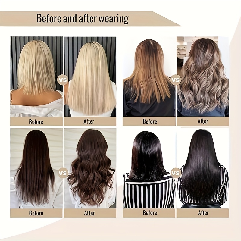 1pc 5 clip in elegant straight v shape hair extension real human hair accessories for women and girls 16 22inch   look with decorative clips increase hair volume halloween christmas festival   diverse hairstyles   details 4