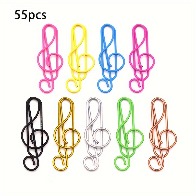 Image of 55pcs Music Shape Paper Clips With Treble/clef Signs, Quarter/8th/16th//64th Notes & Rests For Music Teachers, Students, Musicians - Color-coded For Sheet Music Organization, Durable Metal Iron Clips