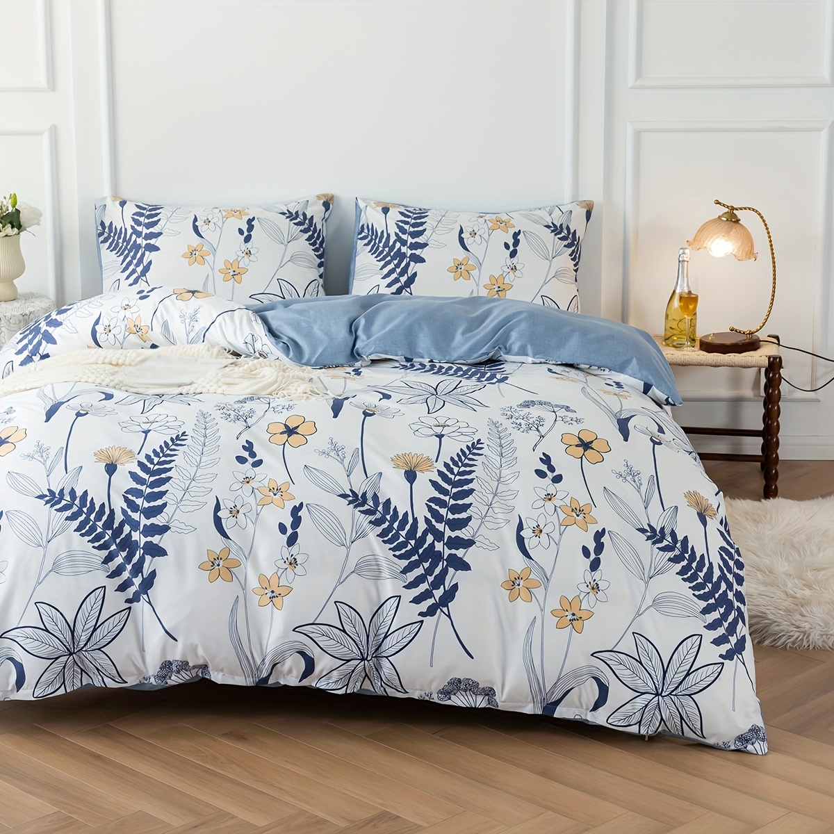 

3 housses de couette à motif floral, 100 % polyester, 1 housse de couette avec fermeture éclair et 2 taies d'oreiller, parure de lit pour chambre à coucher et chambre d'amis (sans oreiller ni couette)