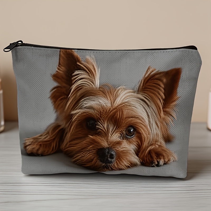 TEMU [Bolsa de Maquillaje con Diseño Realista de Perro Yorkshire Acostado] Fácil de Limpiar, y Portátil para Uso en Múltiples , Almacenamiento para